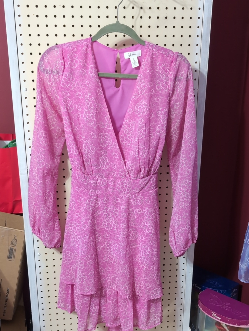 Japna Pink Printed Long-Sleeve V-Neck Layered Dress